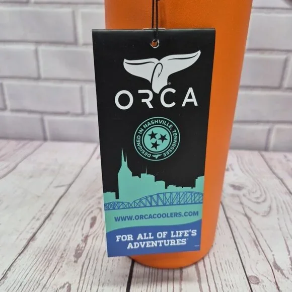 NWT ORCA HYDRA 34 oz Water Bottle Whale Tail Handle Blaze Orange - Picture 3 of 9